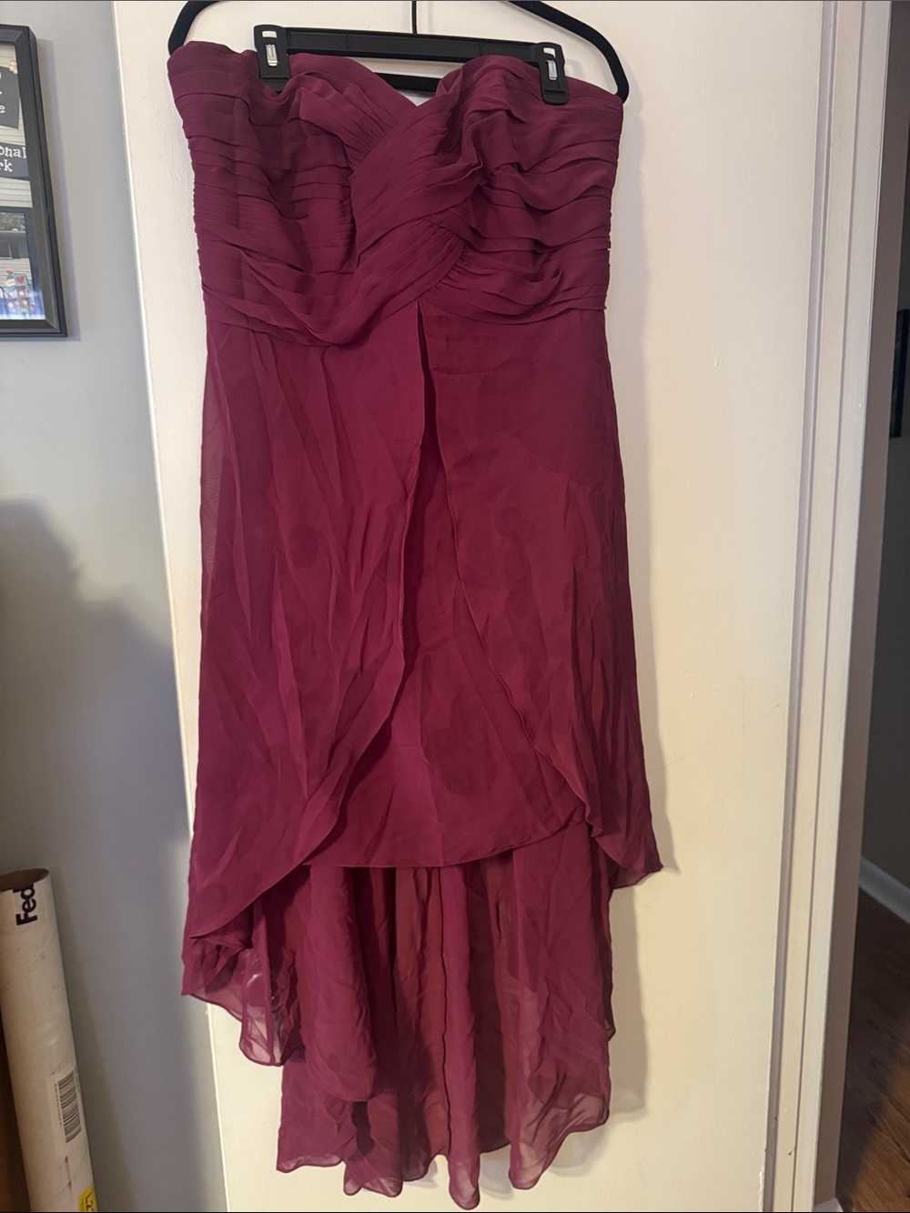 David’s Bridal Strapless Ruffled High-Low Dress in Berry- Size 22